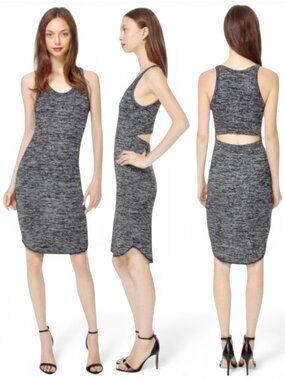 Wilfred Free Aritzia Marled Heather Black Knit Yasmin Cutout Back Tank Dress L